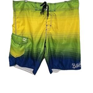 Billabong Ombre Blue Green Yellow Board Shorts Medium Surf Beach Resort